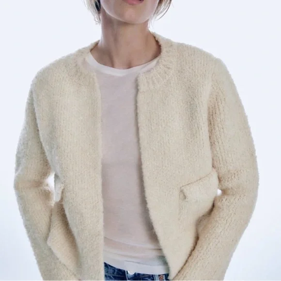 ZARA BOUCLÉ KNIT CARDIGAN ‎ ECRU - REF. 4331/171 Small - Picture 4 of 10